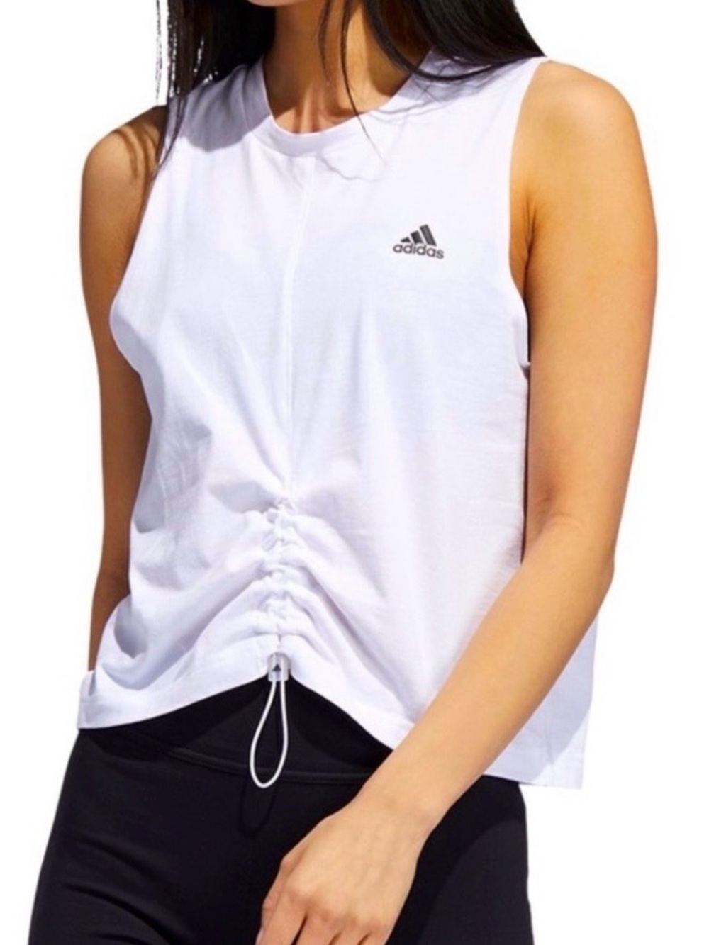 Adidas Women’s White Cotton Cinch Front‎ Muscle Tank Athletic XL